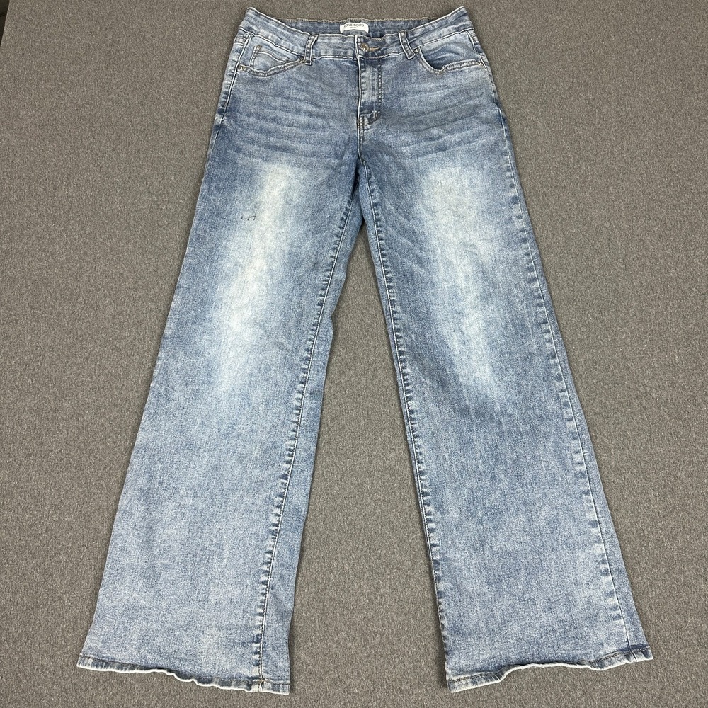 Love Soho Denim Womens Size 11 Wide Leg Jeans Light Wash High Rise Raw Hem